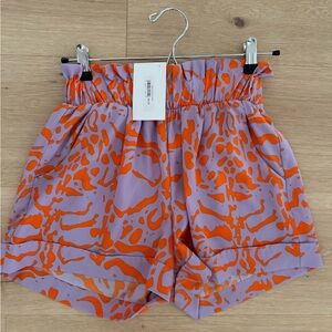 Lavender & Orange Printed Paperbag Waist Shorts